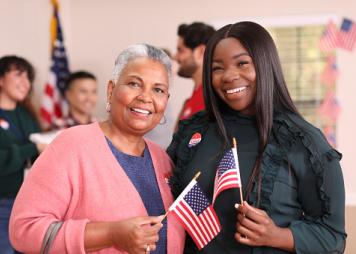 Friends or mother, daughter are all smiles as they vote in USA election